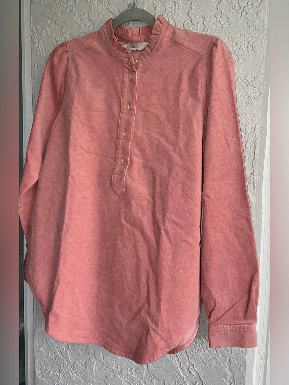 LOFT Dusty Rose Long-Sleeve Ruffle-Neck Pullover Shirt (NWT)
